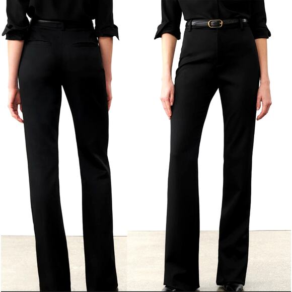 Nili Lotan 10 Virgin Wool $750 Straight Leg Corette Pants High Rise Long Black